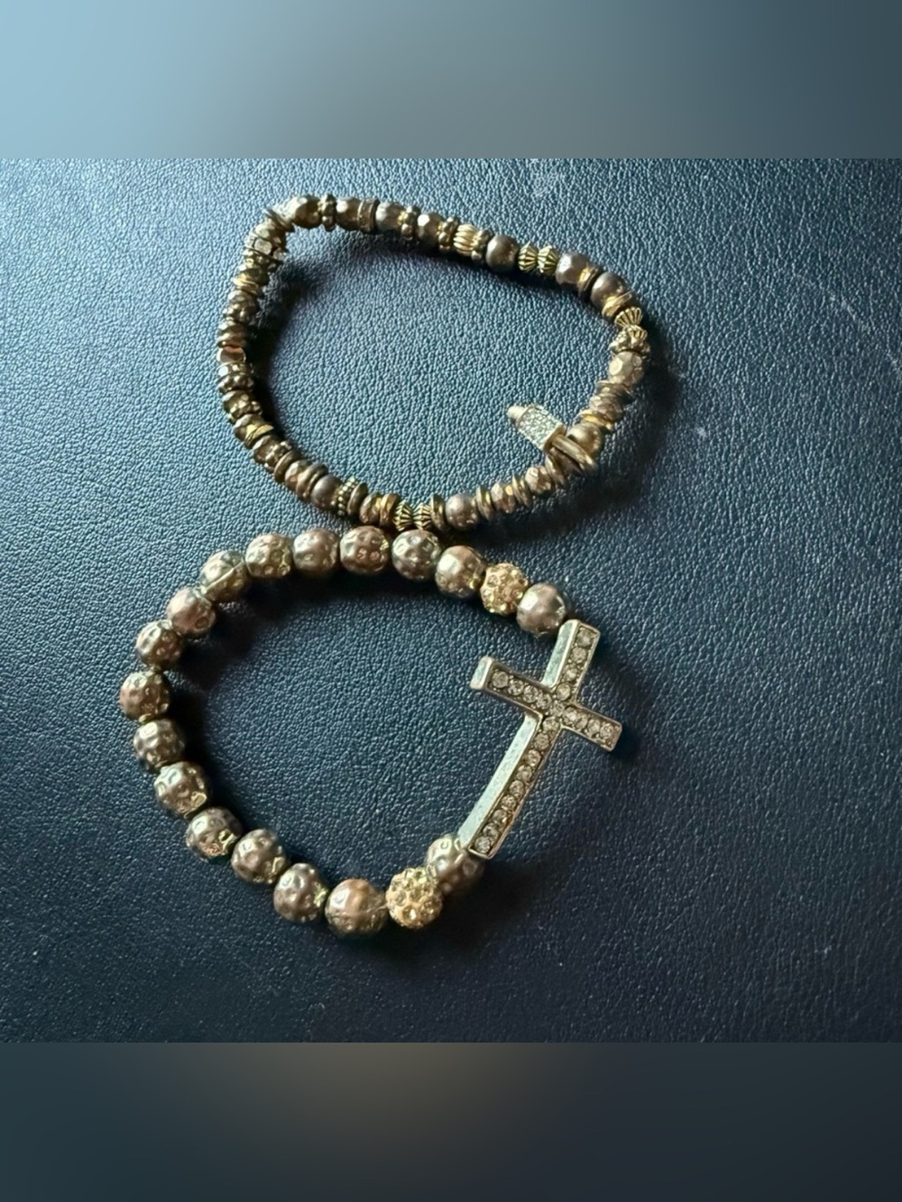Kole Jax Cross Rhinestone Stretch Bracelet and Beaded Bracelet